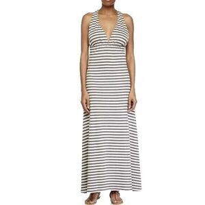 Lover + Friends Striped Grey Cream‎ Jersey Halter Maxi Long Dress Size Large